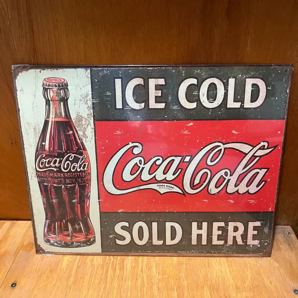 Coke Bottle Classic Ice Cold Sign - Tin Metal