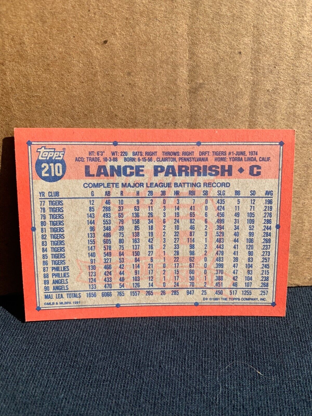 1991 Topps Baseball Card California Angels Lance Parrish