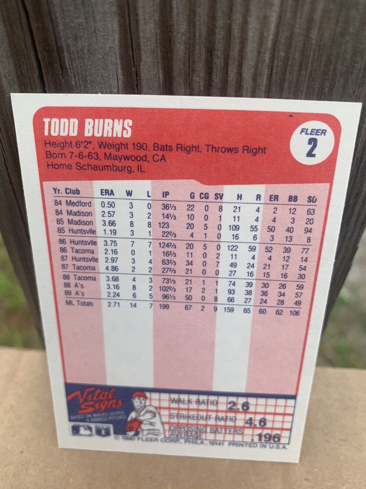 1990 Fleer Baseball Card Oakland Athletics Todd Burns