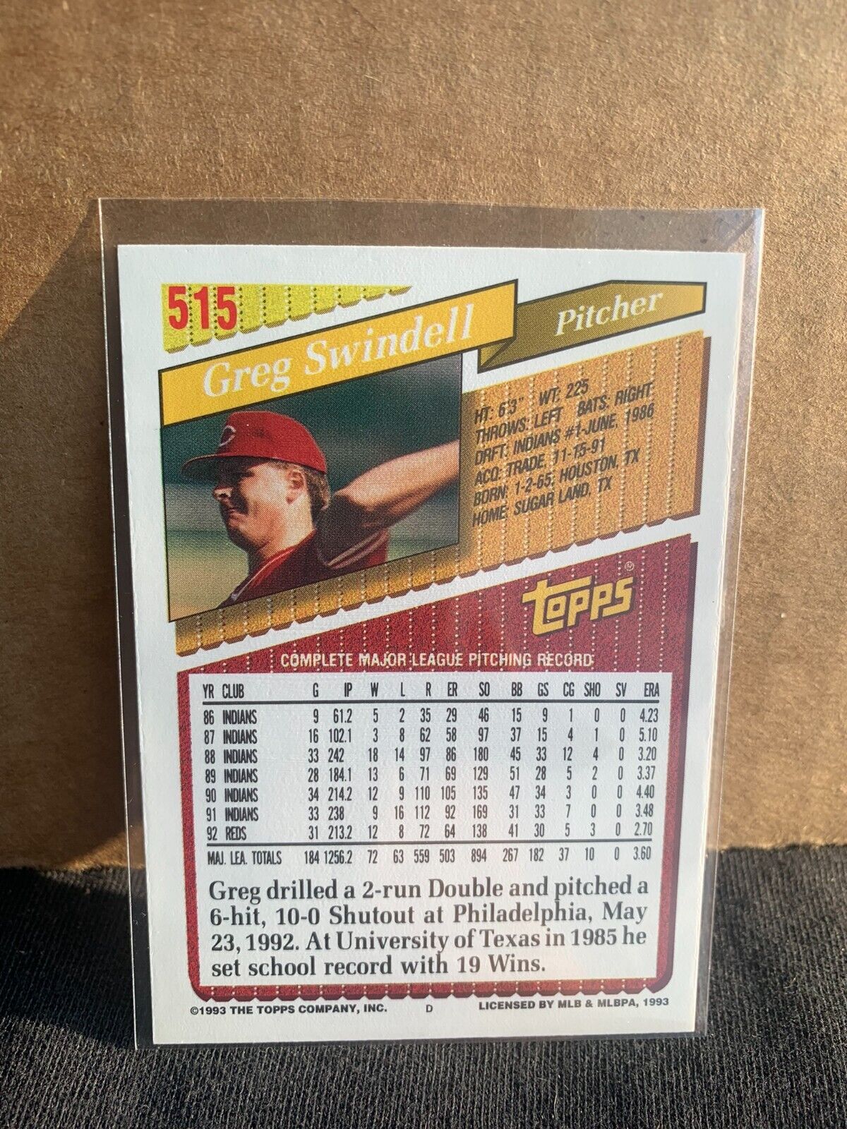 1993 Topps Gold Baseball Card Reds Greg Swindell