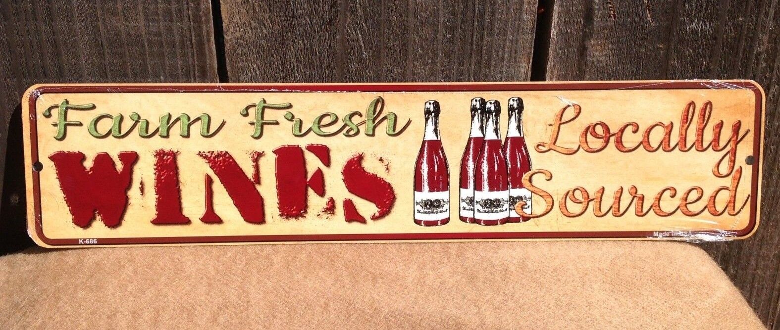 Farm Fresh Wines Locally Sourced Mini Street Market Sign Novelty Metal 18" x 4"