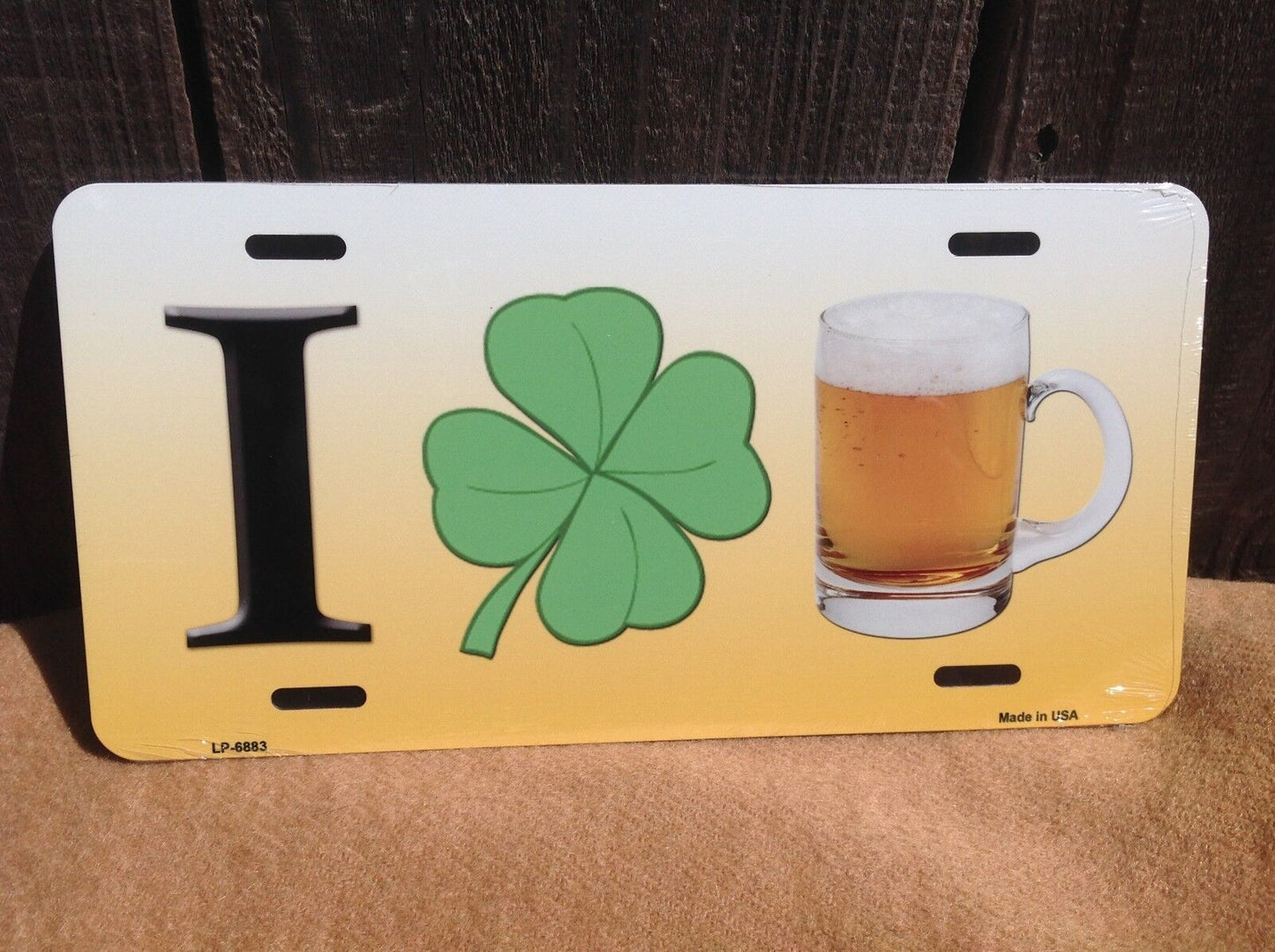 I Love Shamrock Irish Beer Yellow St. Patricks Holiday Novelty License Plate Car