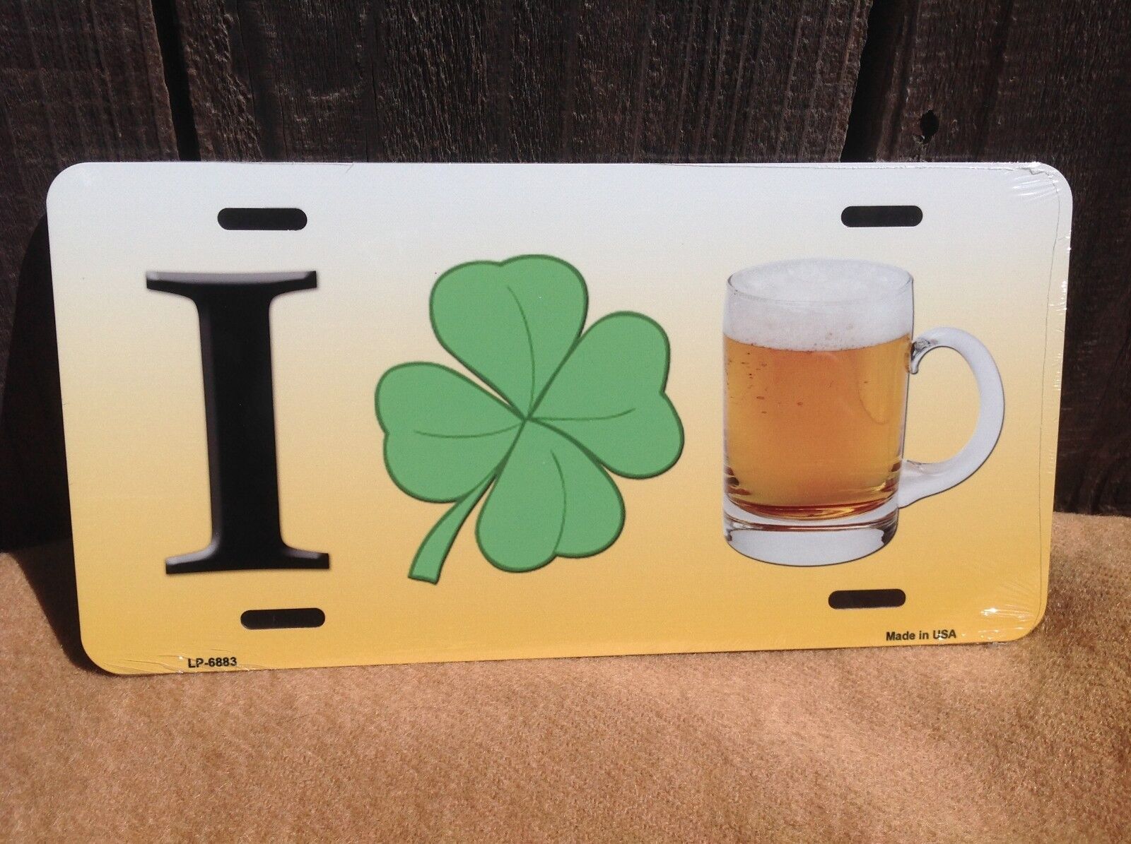 I Love Shamrock Irish Beer Yellow St. Patricks Holiday Novelty License Plate Car
