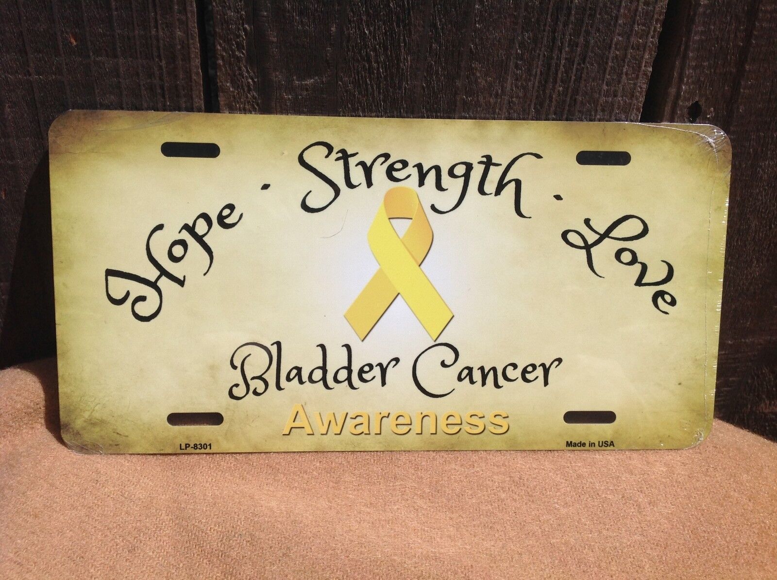 Hope Strength Love Bladder Cancer Awareness Ribbon Auto Truck License Plate