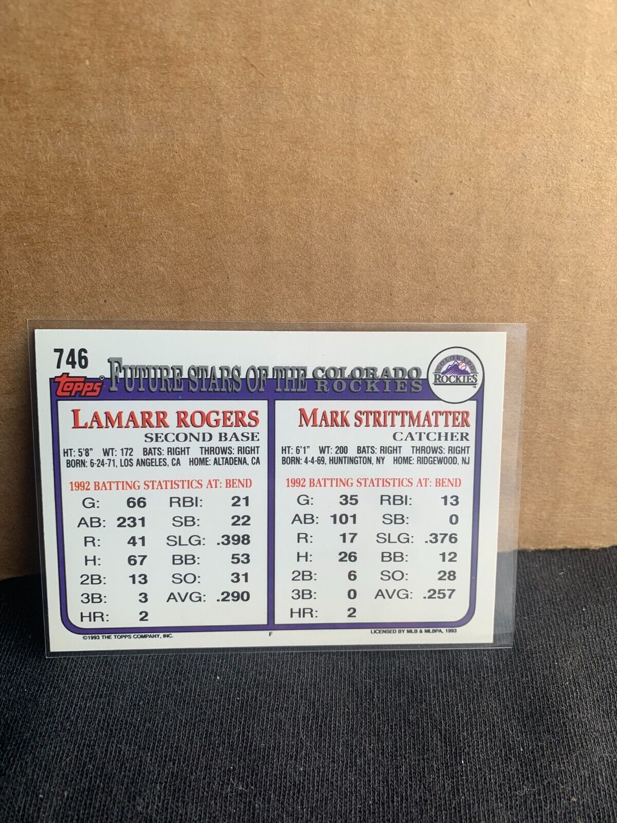 1993 Topps Gold Baseball Card Colorado Rockies LaMarr Rogers Mark Strittmatter
