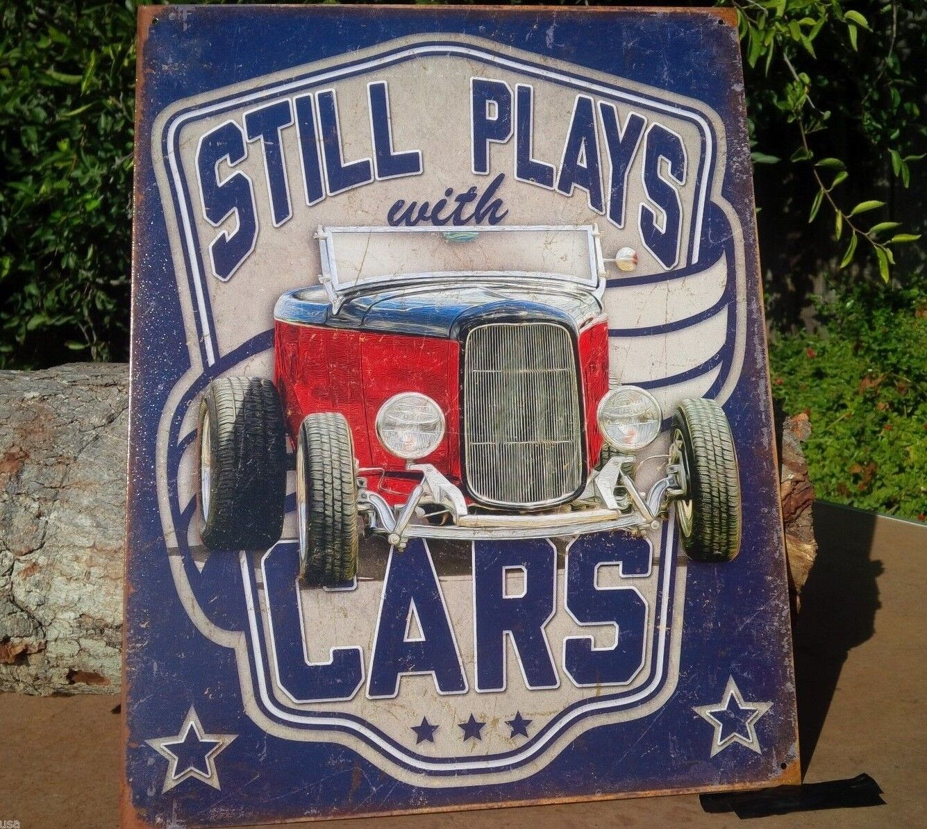 Still Plays With Cars Vintage Tin Metal Sign Poster Classic Hot Rod Garage Shop