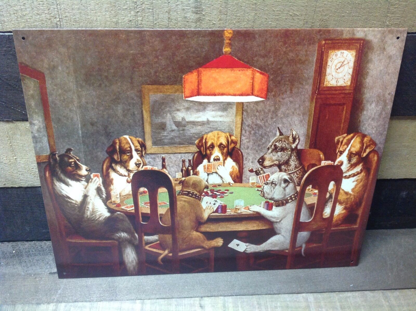 Drunken Dogs Playing Poker Table Cards Sign Tin Vintage Garage Bar Rustic