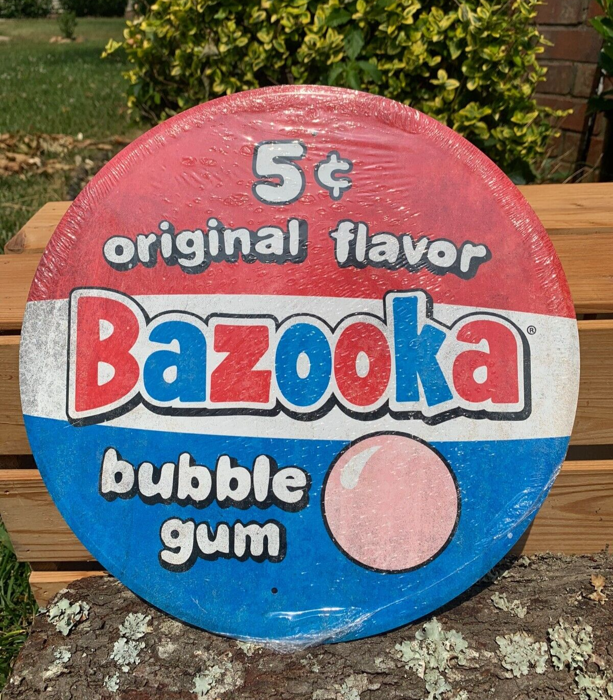 Bazooka Bubble Gum Original 5 cents Sign Tin Metal Advertising Round