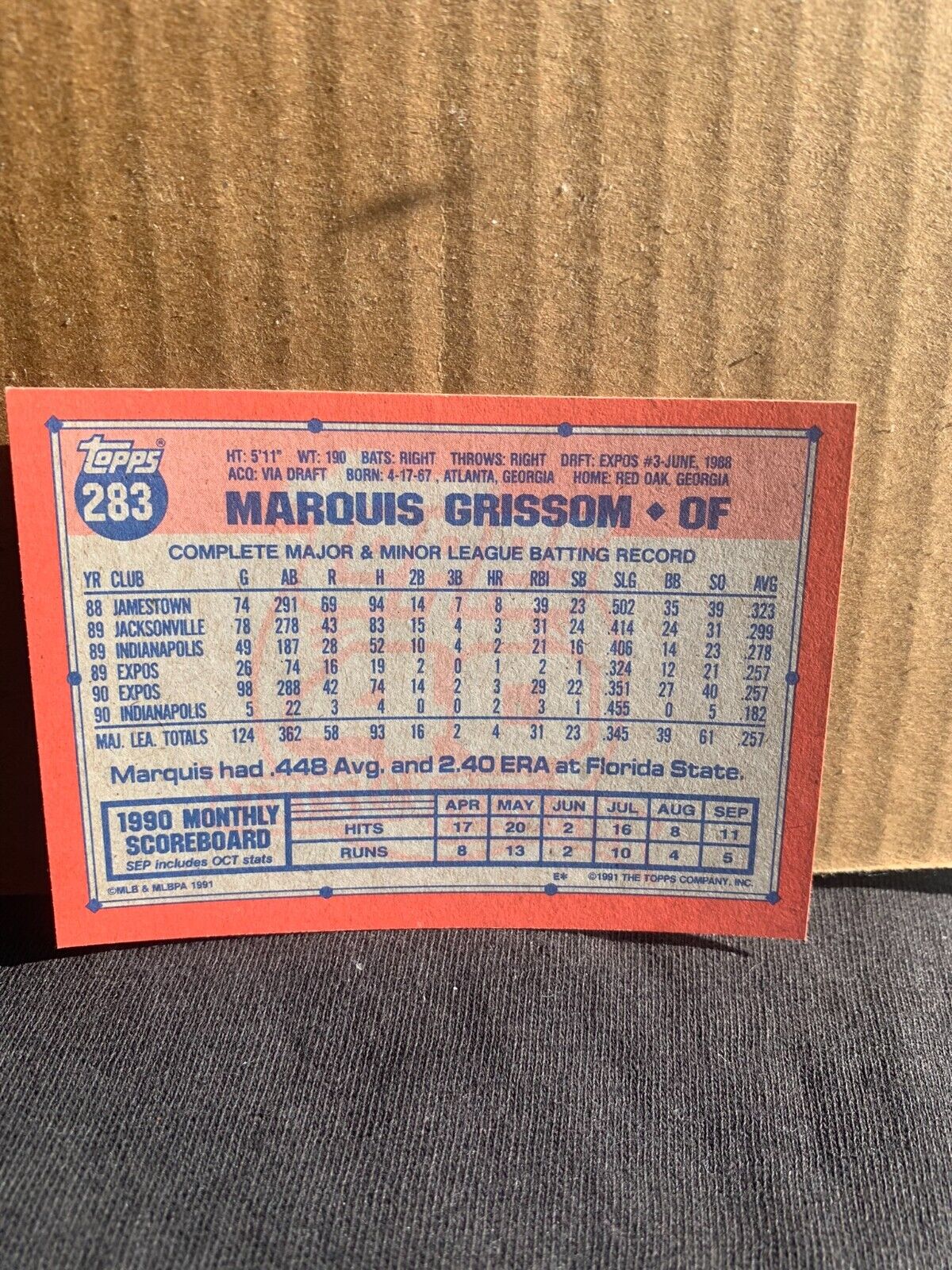 1991 Topps Baseball Card Montreal Expos Marquis Grissom