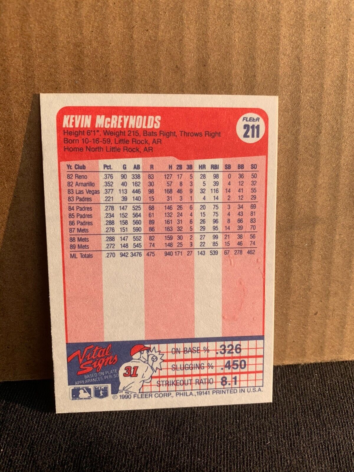 1990 Fleer Baseball Card New York Mets Kevin McReynolds