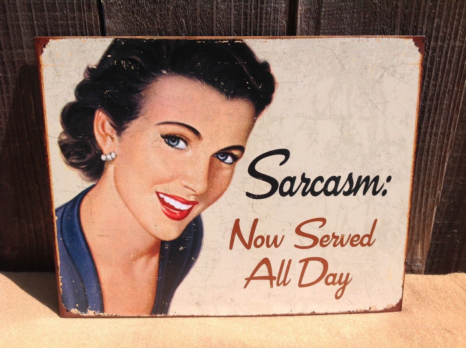 Sarcasm Now Served All Day Funny Sign Tin Vintage Garage Bar Decor Old Rustic