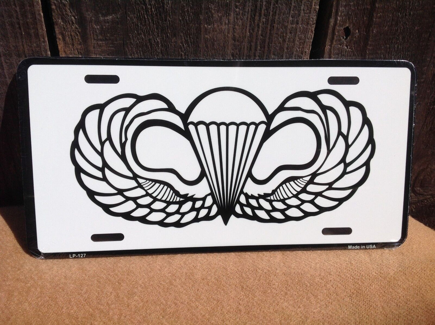 Airborne Parachute Badge White Black Military Metal License Plate Auto Car Truck