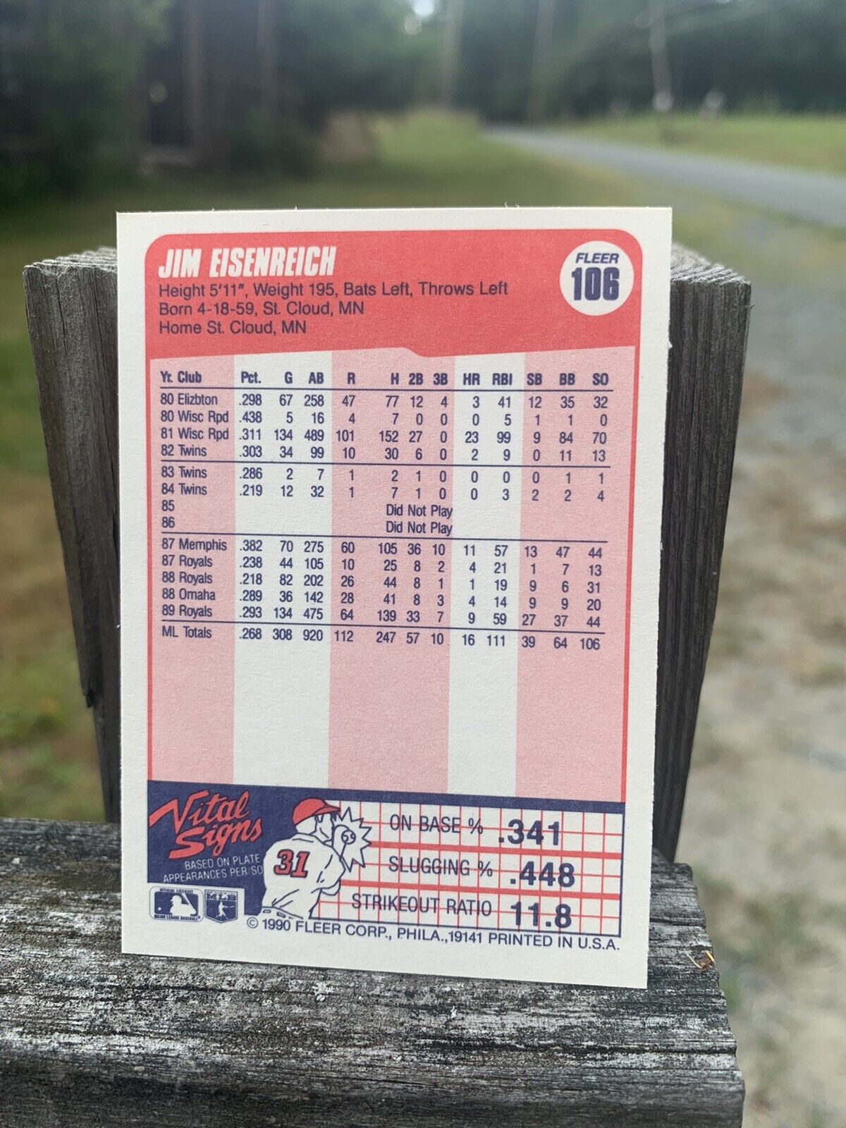 1990 Fleer Baseball Card Kansas City Royals Jim Eisenreich