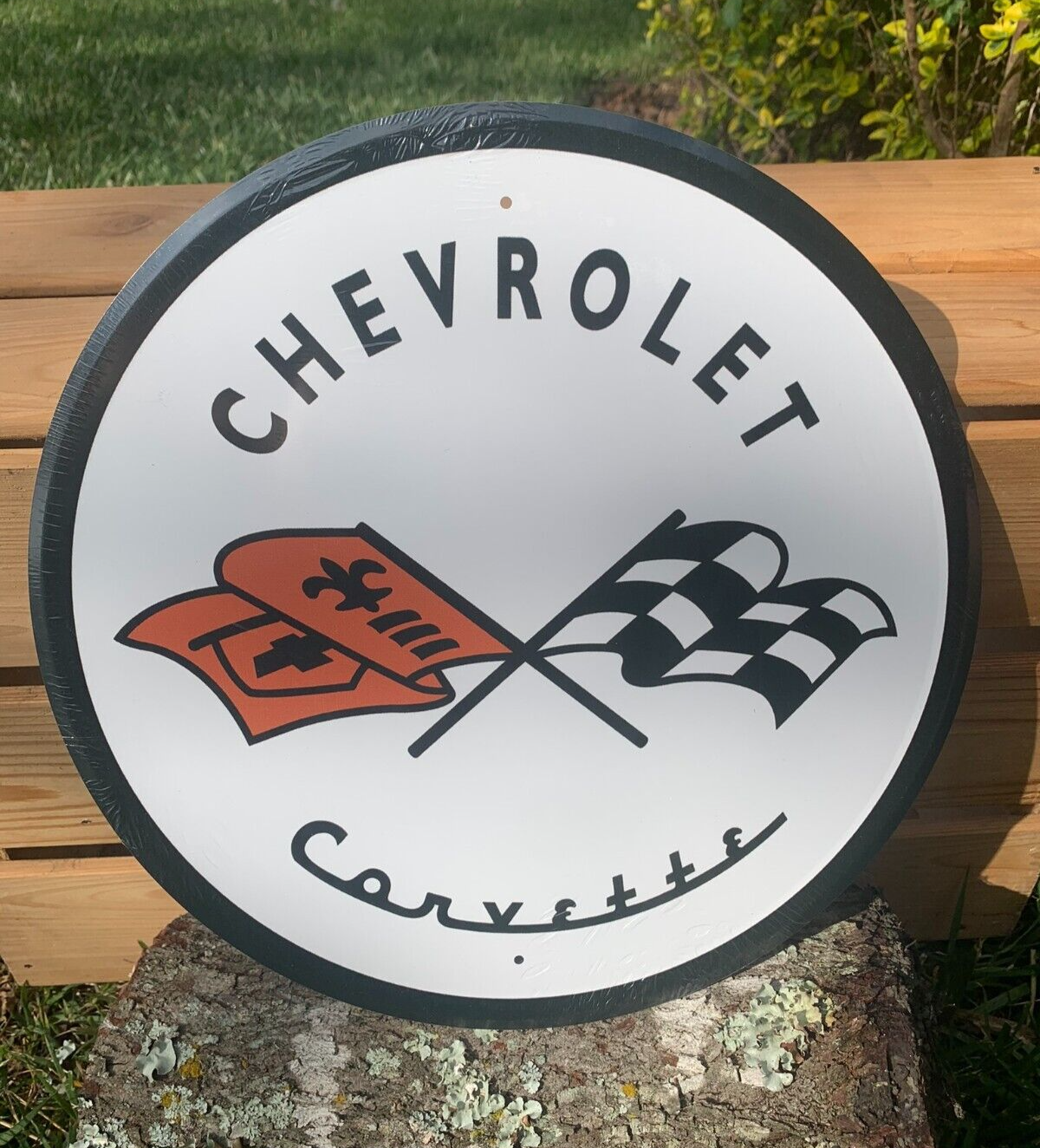Vintage Chevy Corvette 1953 Logo Tin Metal Sign Retro Checkered Racing Flags