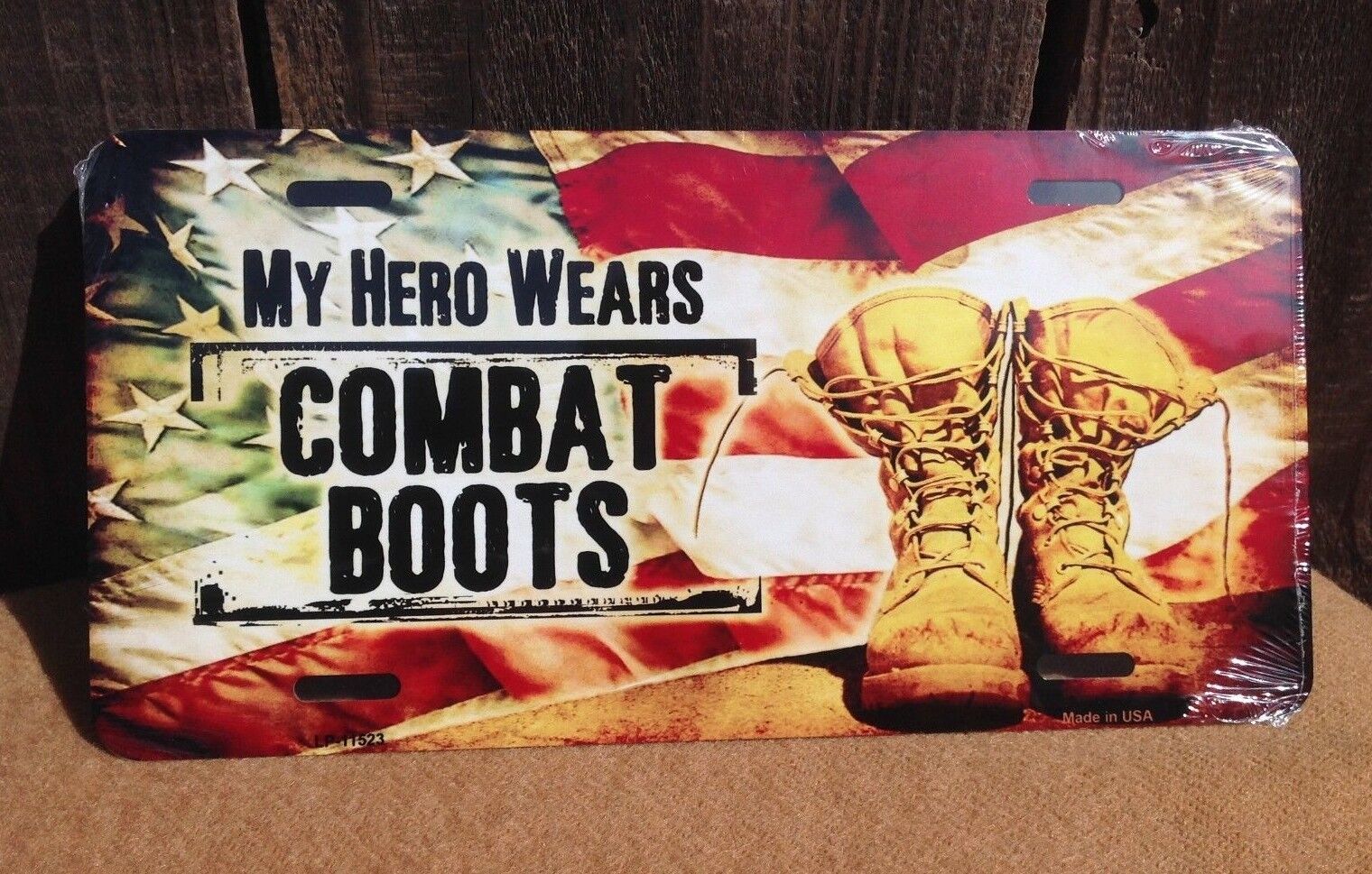 My Hero Wears Combat Boots Flag Military Metal License Plate Auto Car Soldiers