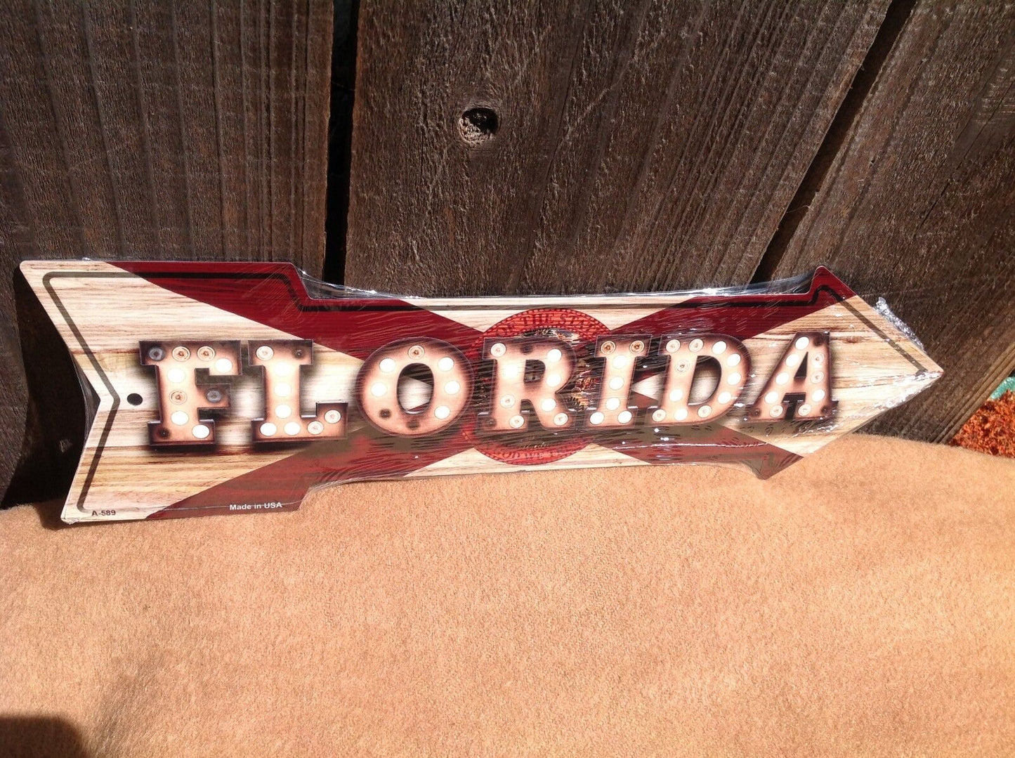 Florida State Flag This Way Arrow Sign Directional Novelty Metal 17" x 5"