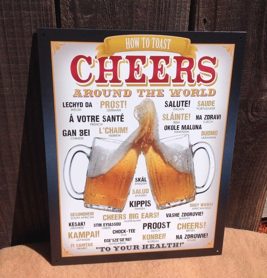 Cheers Beer Around The World Sign Tin Vintage Garage Bar Decor Old 