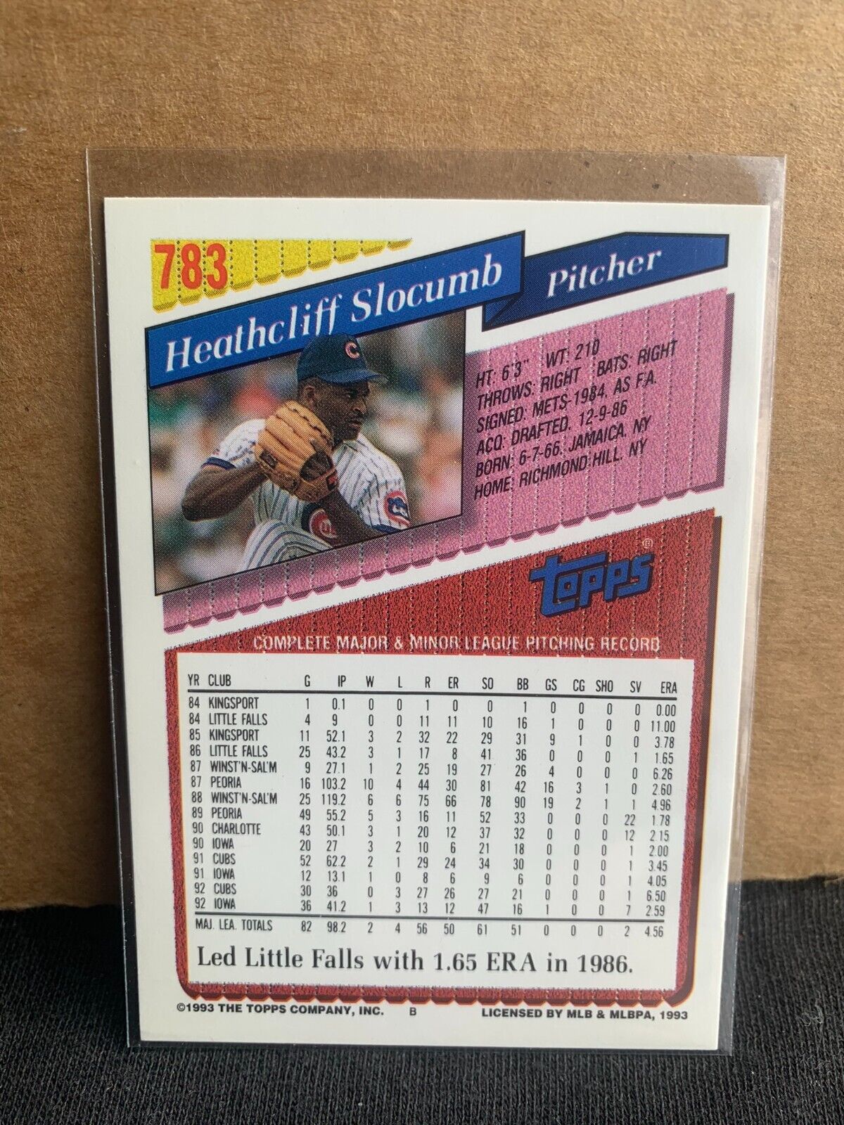 1993 Topps Baseball Card Chicago Cubs HeathCliff Slocumb  