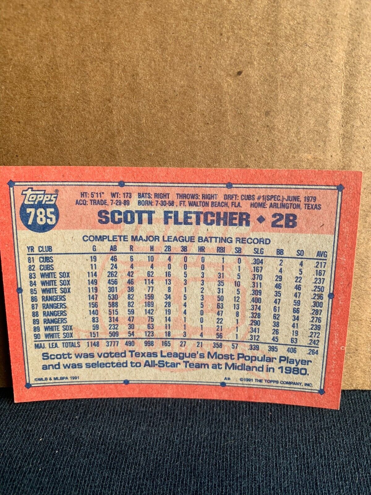 1991 Topps Baseball Card Chicago White Sox Scott Fletcher
