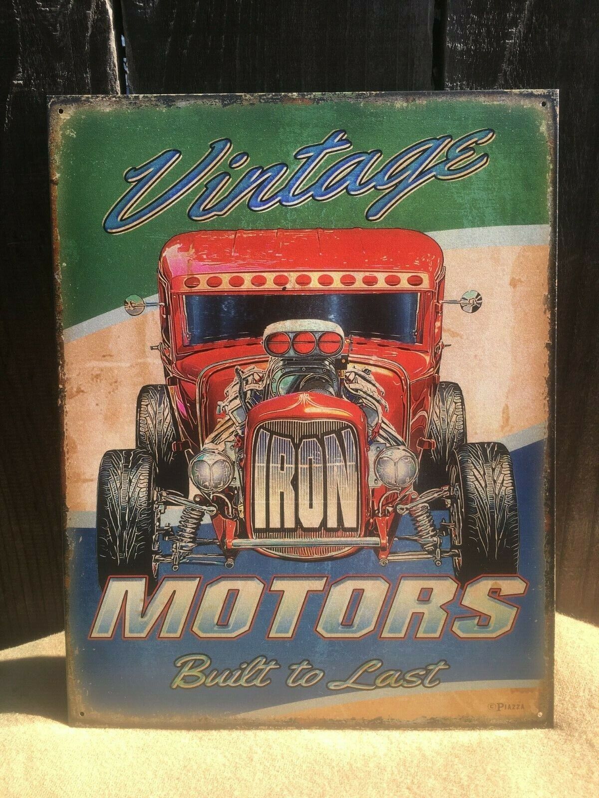Vintage Iron Motors Built to Last Tin Metal Sign Poster Classic Car Hot Rod Shop
