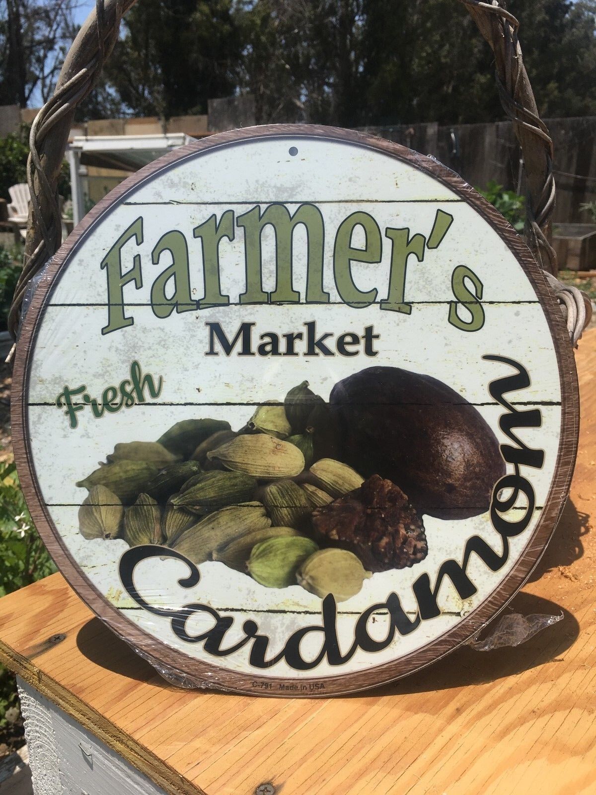 Farmers Market Fresh Cardamom Round Sign Vintage Garage Bar Decor Old Rustic
