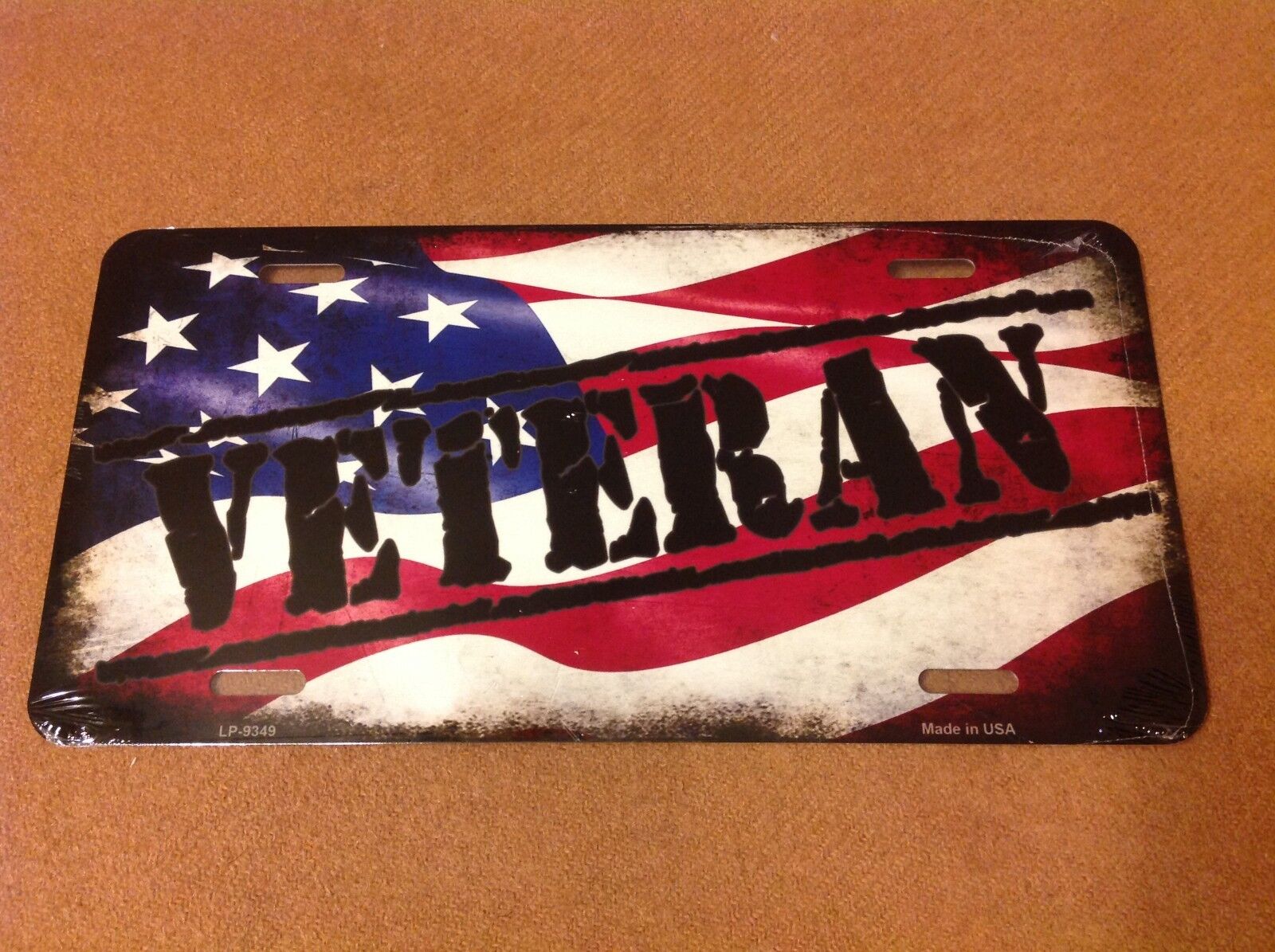 Veteran American Flag Military Metal License Plate Auto Car Truck Tag