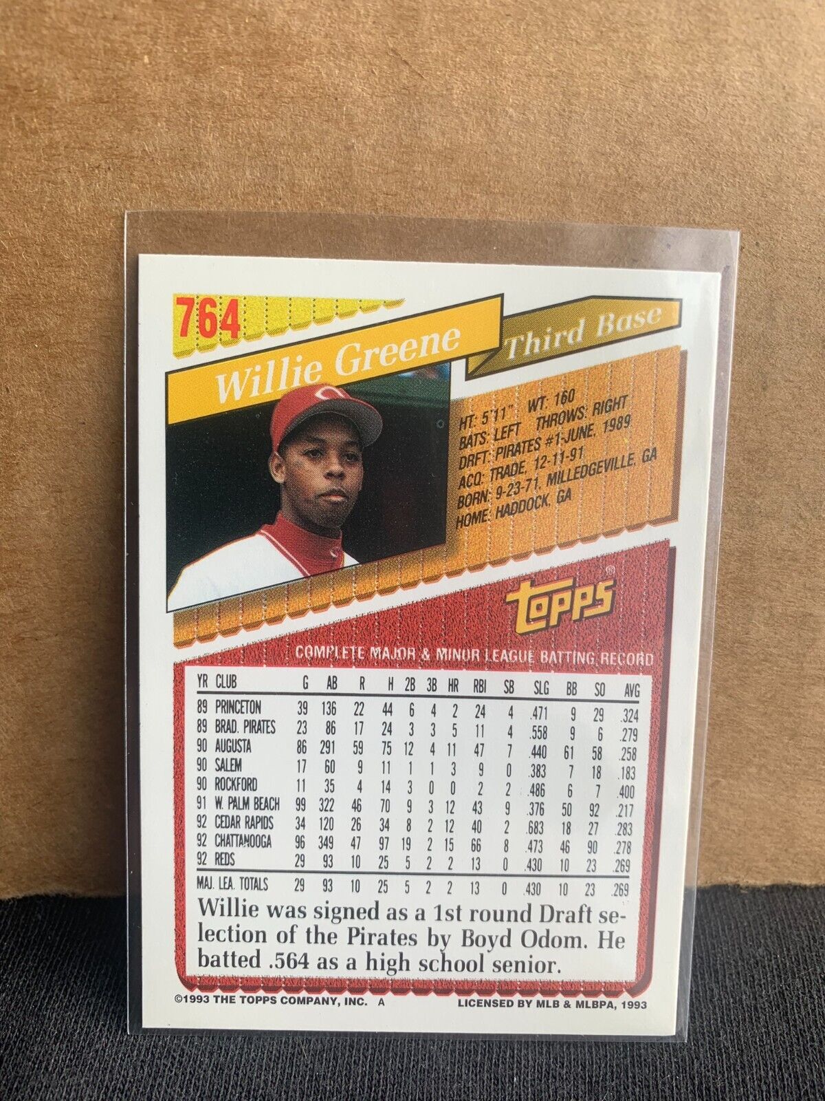 1993 Topps Baseball Card Cincinnati Reds Willie Greene
