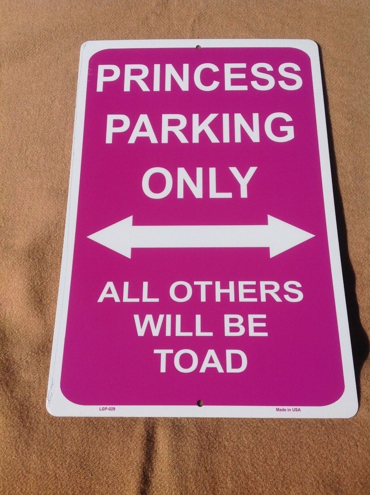 Princess Parking Only Toad Pink Sign Vintage Garage Bar Wall LARGE 18" X 12"