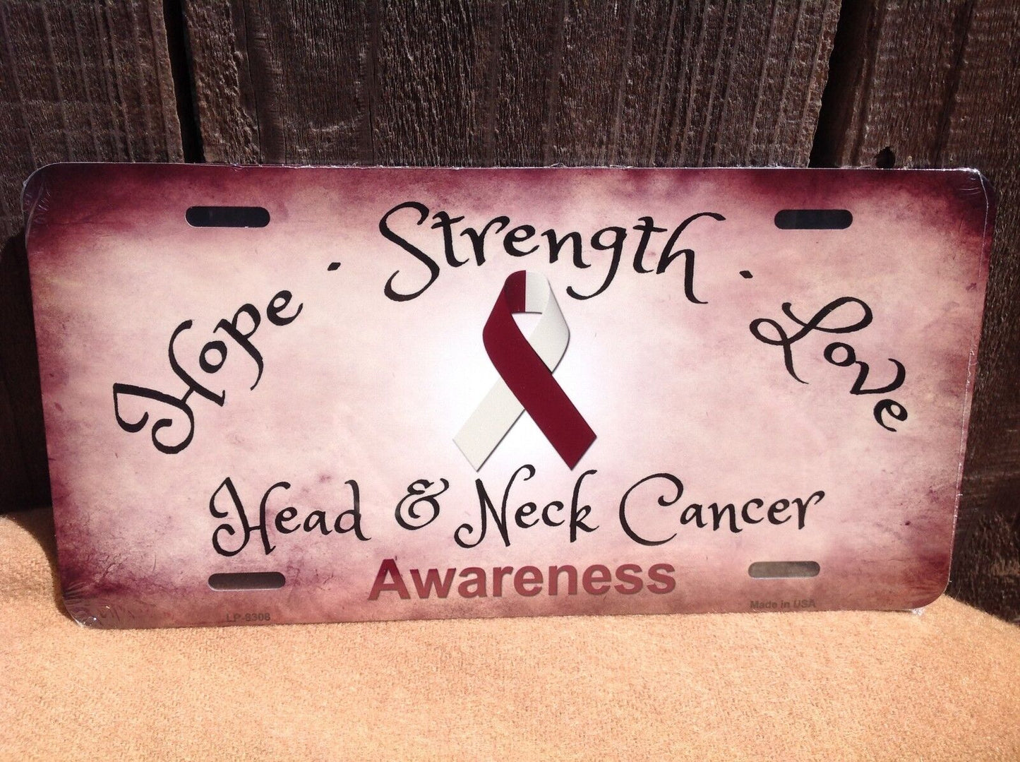 Hope Strength Love Head Neck Cancer Awareness Ribbon Auto Truck License Plate