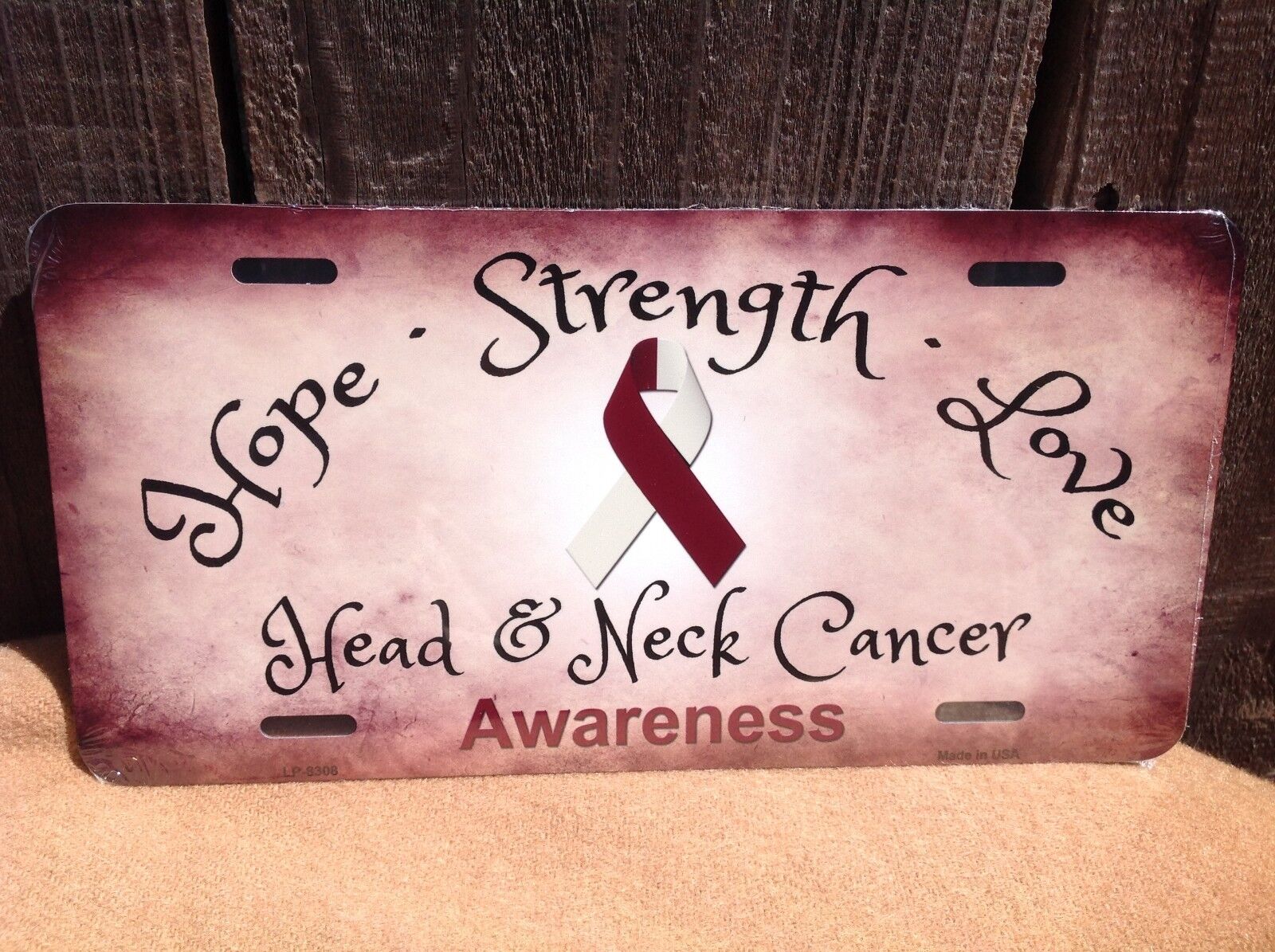 Hope Strength Love Head Neck Cancer Awareness Ribbon Auto Truck License Plate