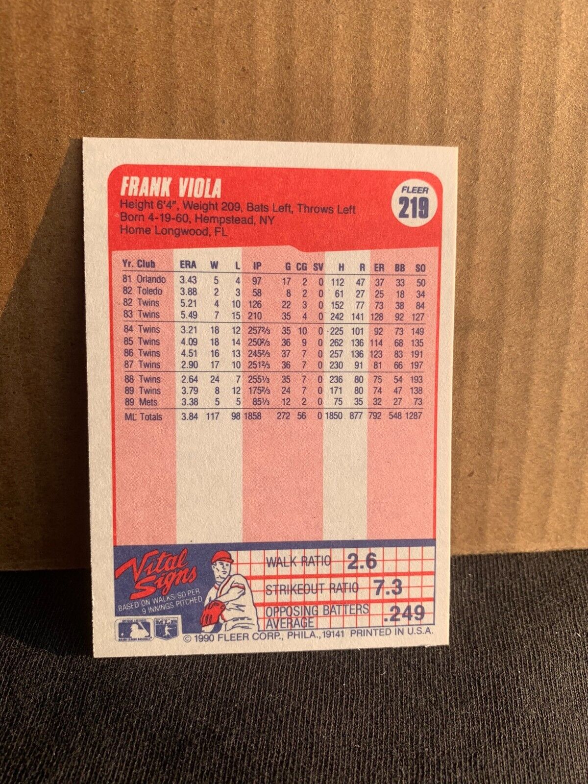 1990 Fleer Baseball Card New York Mets Frank Viola