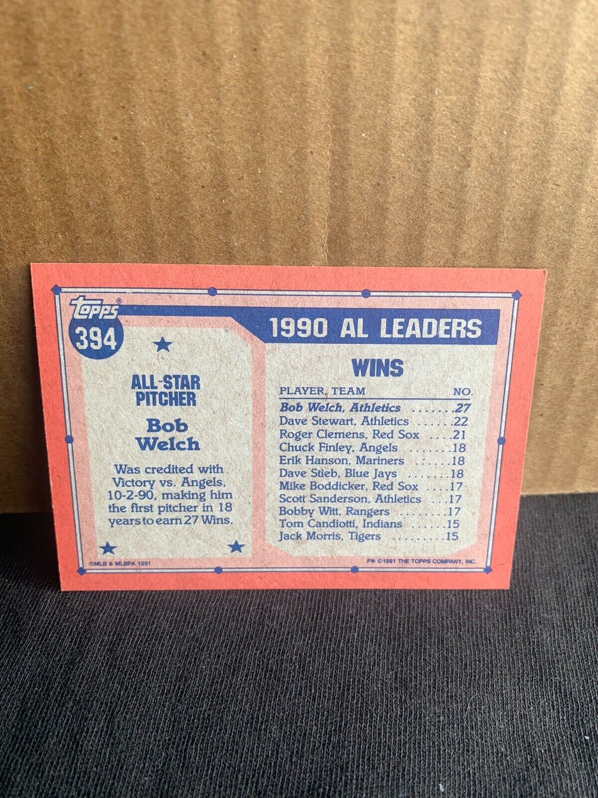 1991 Topps Baseball Card Oakland Athletics Bob Welch