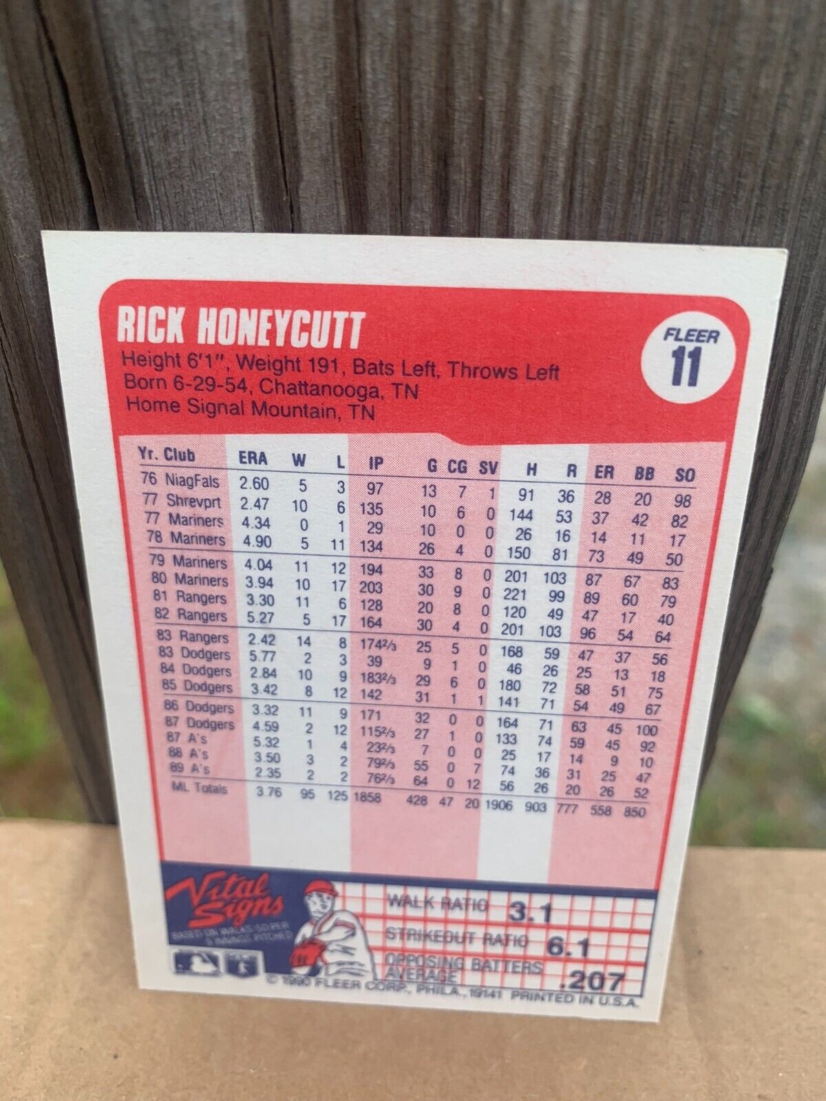 1990 Fleer Baseball Card Oakland Athletics Rick Honeycutt