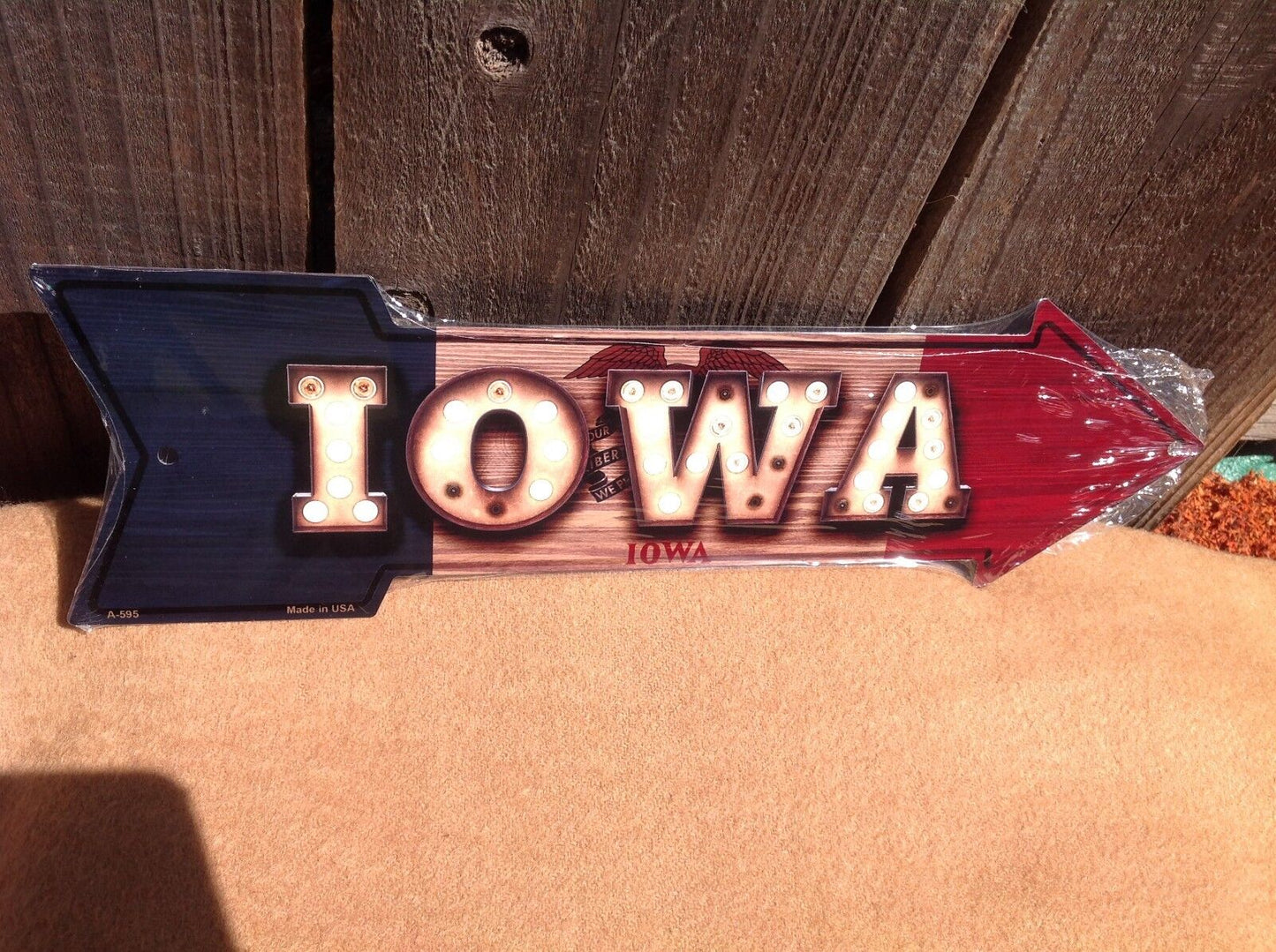 Iowa State Flag This Way To Arrow Sign Directional Novelty Metal 17" x 5"