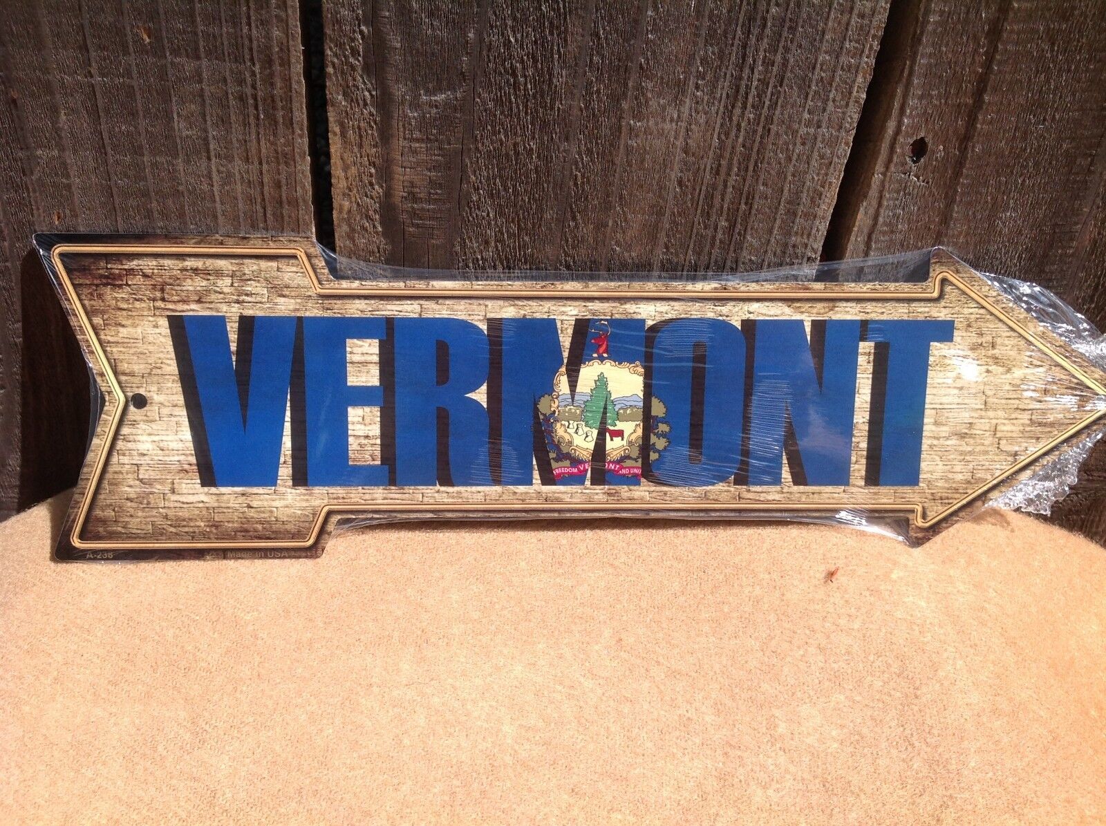 Vermont State Flag This Way To Arrow Sign Directional Novelty Metal 17" x 5"