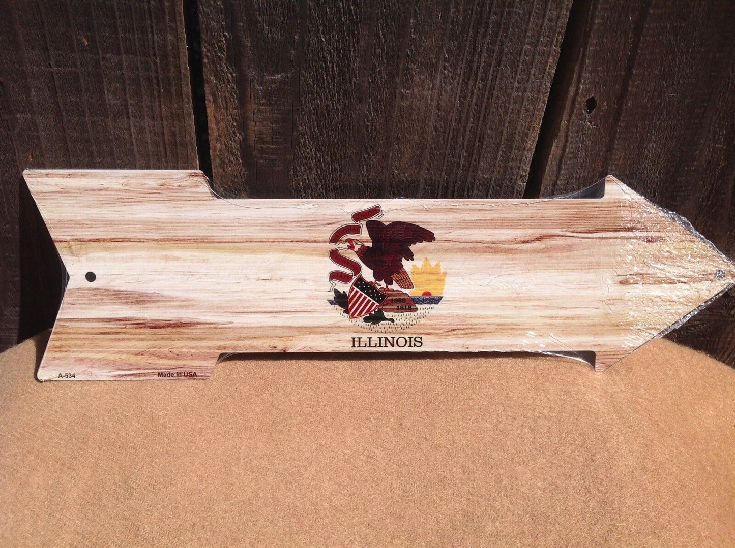 Illinois State Flag This Way To Arrow Sign Direction Novelty Metal 17" x 5"