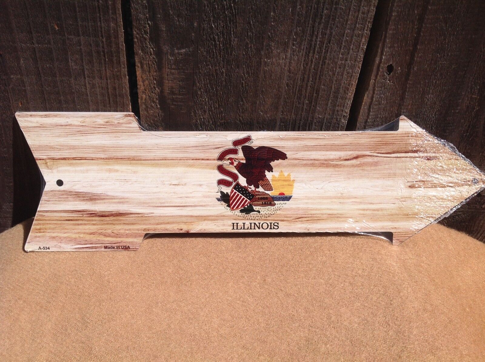 Illinois State Flag This Way To Arrow Sign Direction Novelty Metal 17" x 5"