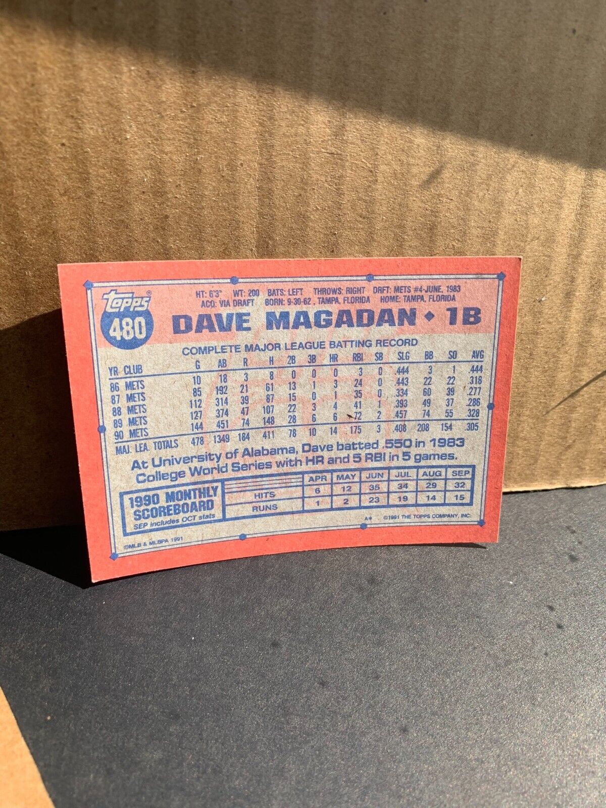 1991 Topps Baseball Card New York Mets Dave Magadan