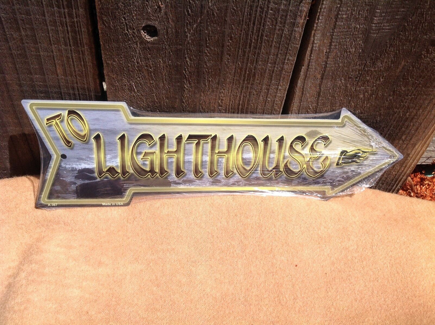 Lighthouse This Way To Arrow Sign Directional Novelty Metal 17" x 5"