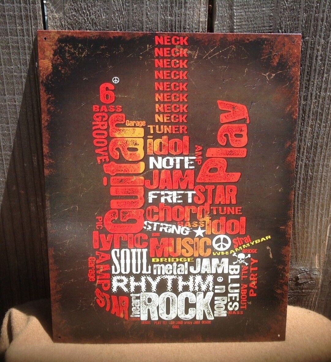 Electric Guitar Inspirations Word Cloud Music Tin Metal Sign Vintage Classic Bar