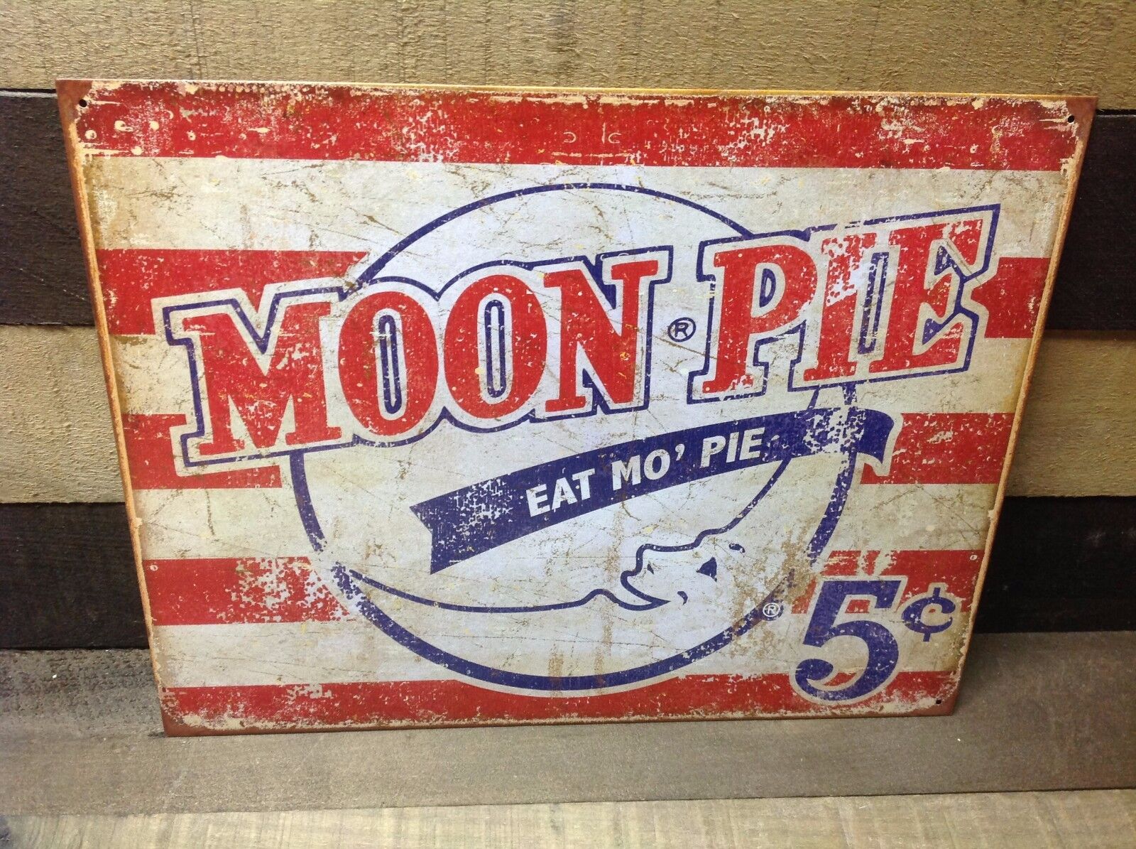 Moon Pie Eat Mo 5 Cents Metal Sign Tin Vintage Garage Bar Decor Old Rustic