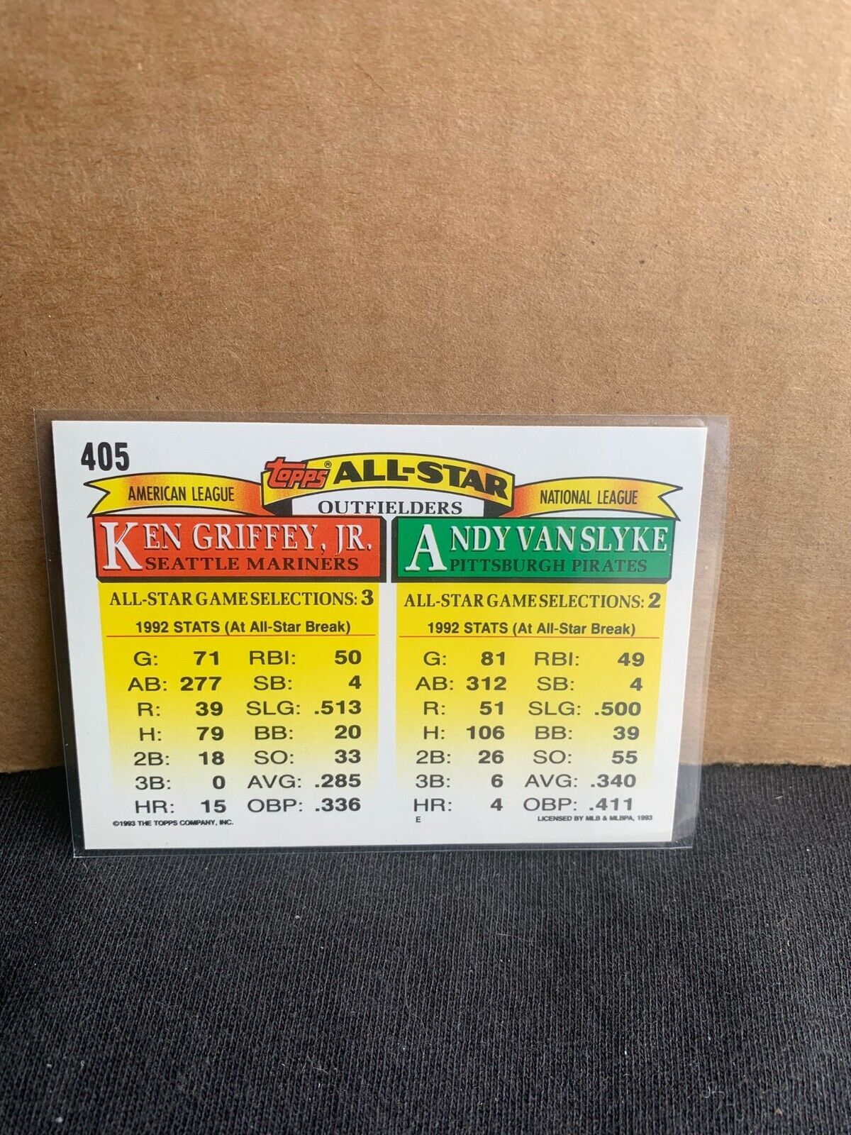 1993 Topps Baseball Card 92 All Stars Andy Van Slyke Ken Griffey Jr.