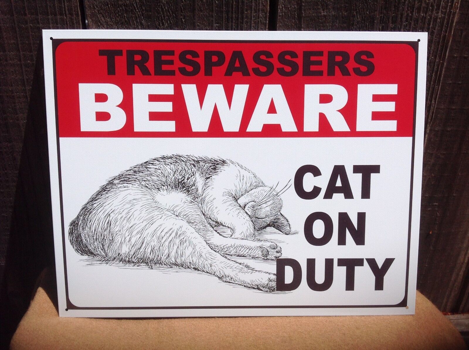 Beware Cat on Duty Funny Sayings Sign Tin Vintage Garage Bar Wall Decor 