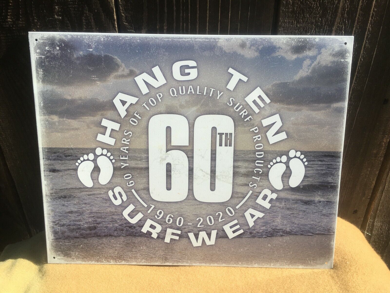  Hang Ten Surfing Gear 60th Anniversary Metal Sign Tin Vintage Bar Beach
