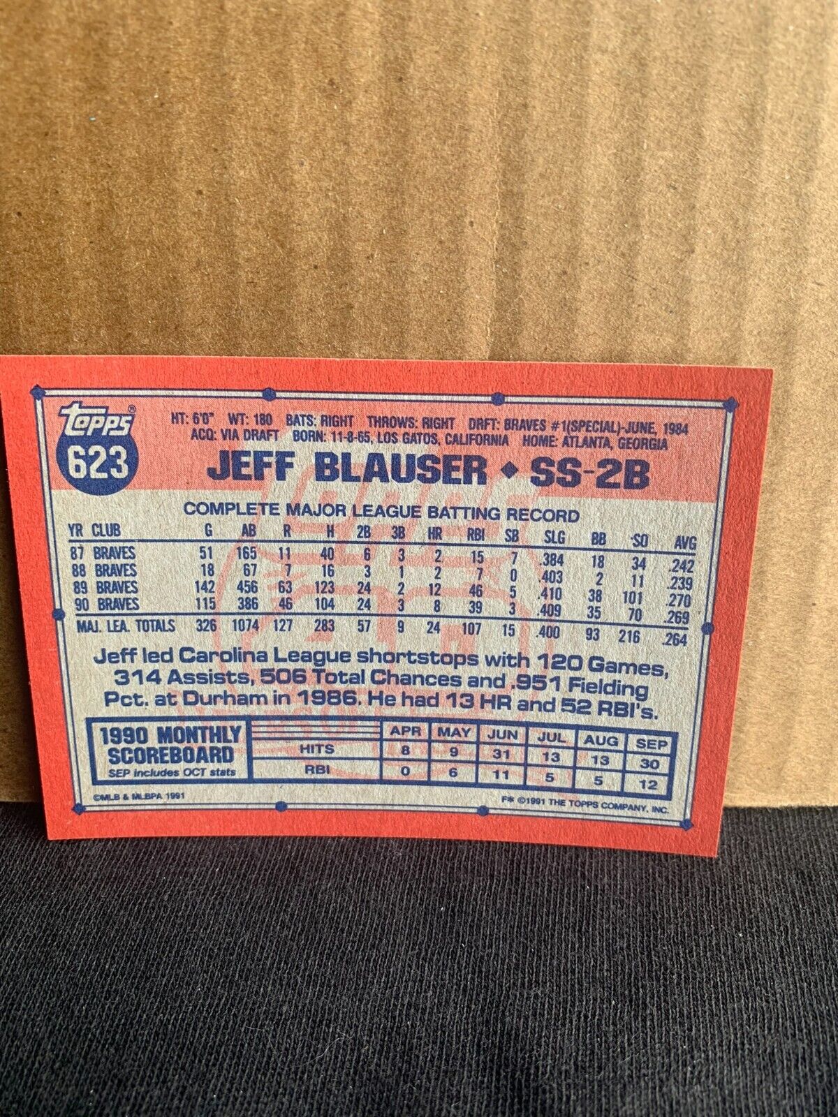 1991 Topps Baseball Card Atlanta Braves Jeff Blauser