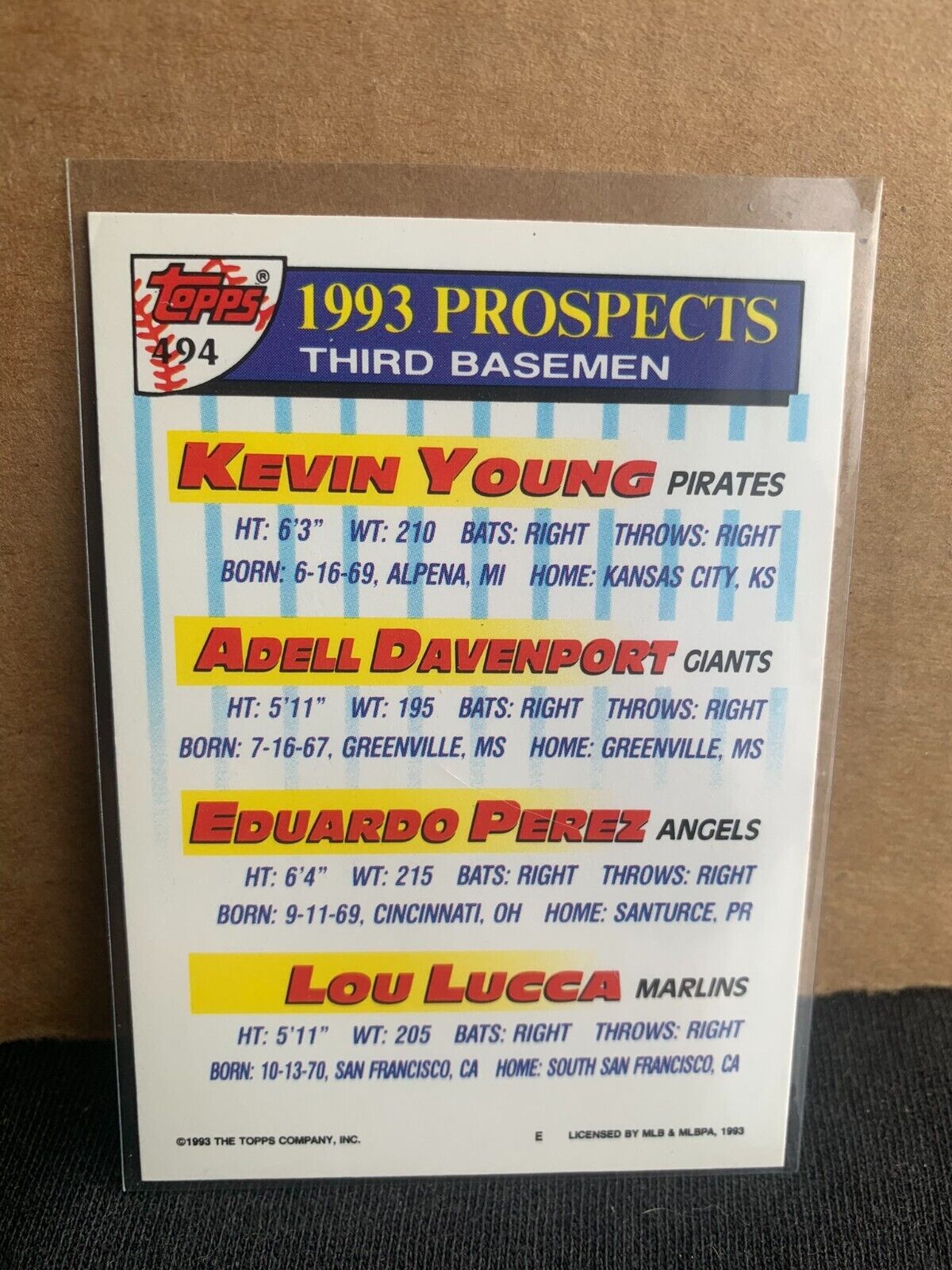 1993 Topps Baseball Card Top Prospects Young Davenport Perez Lucca