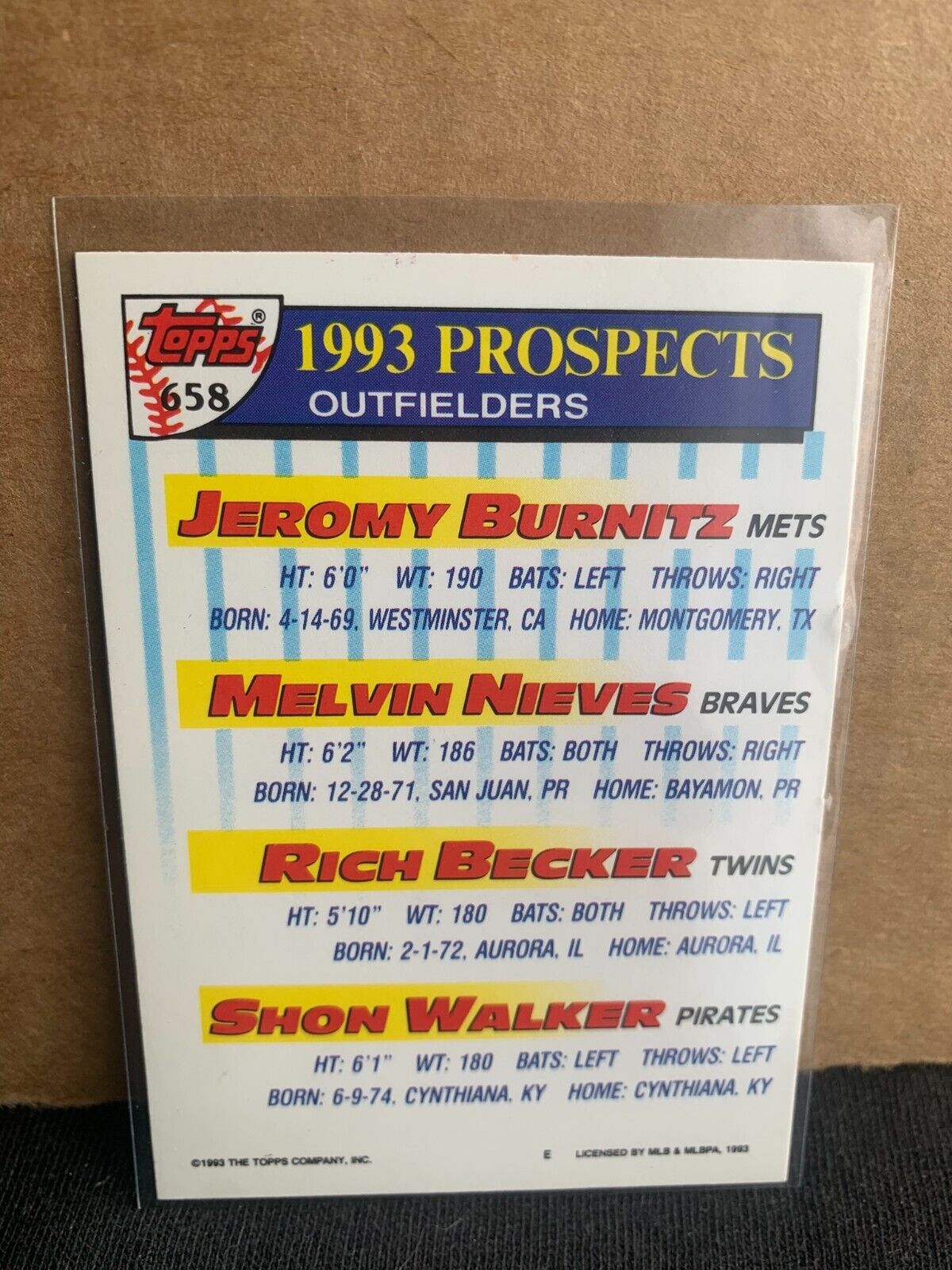 1993 Topps Baseball Card Top Prospects Burnitz Nieves Becker Walker