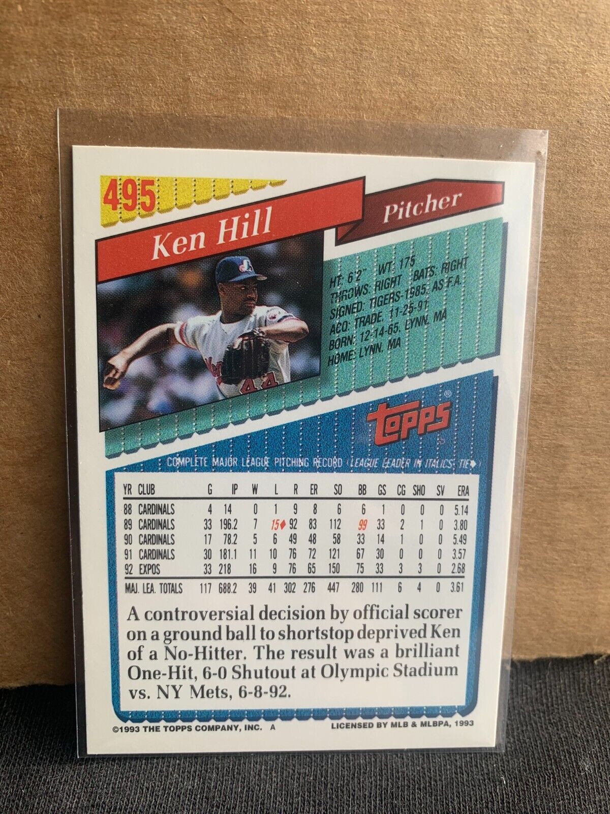 1993 Topps Baseball Card Montreal Expos  Ken Hill