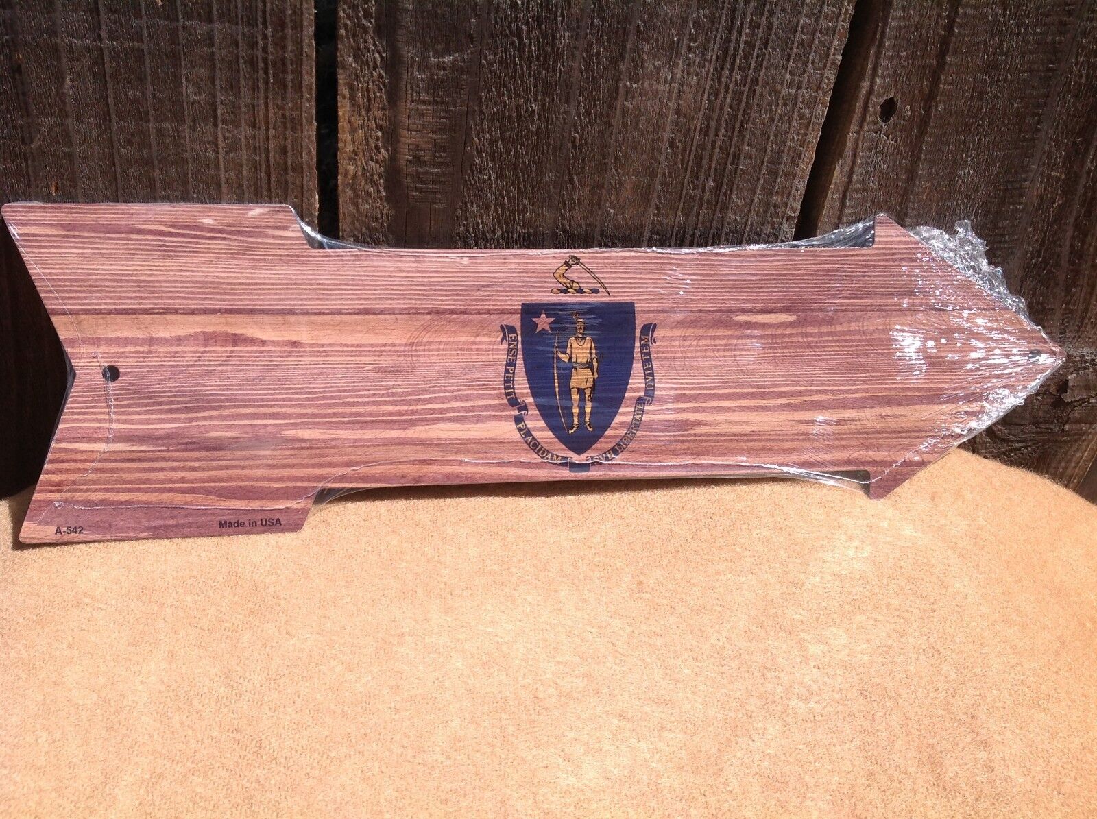 Massachusetts State Flag This Way To Arrow Sign Direction Novelty Metal 17" x 5"
