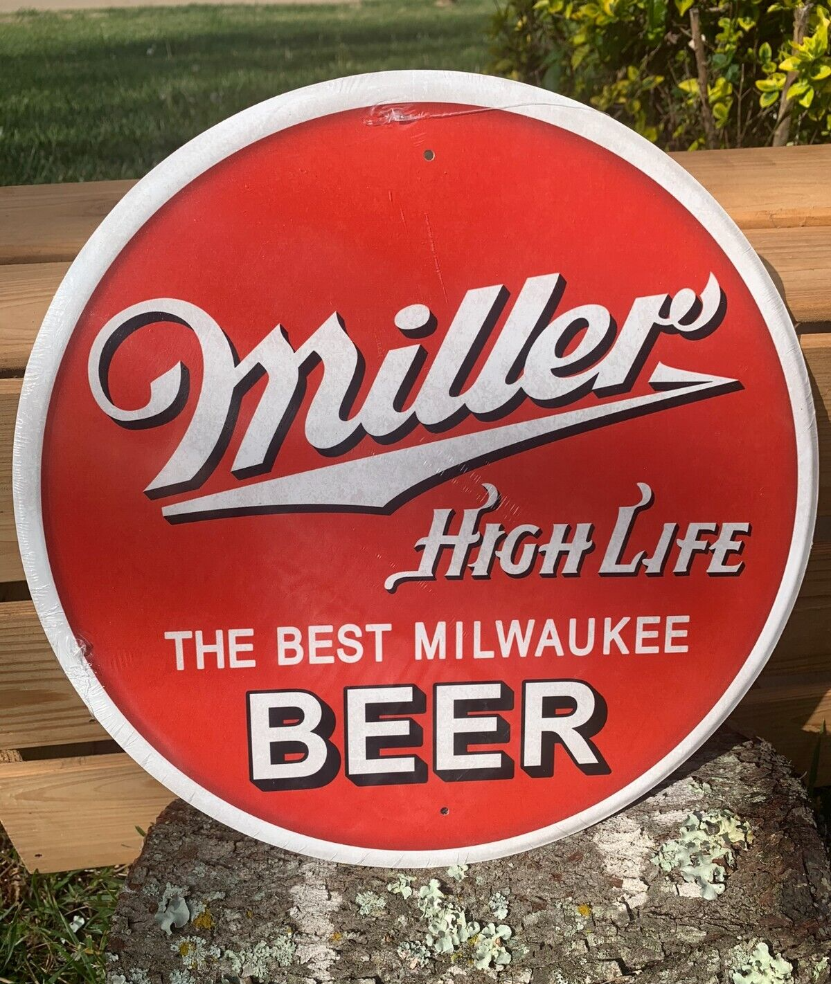 Miller High Life Best Milwaukee Beer Round Tin Metal Sign Wall Garage Classic 